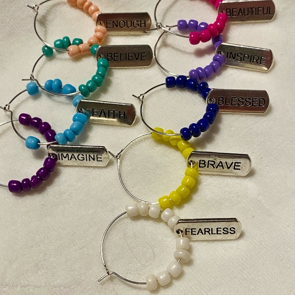 Inspirational Wine Glass Charms with Storage Bag- set of 9 Glass Markers - Picture 2 of 5